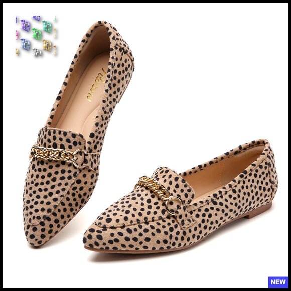 Pointed Toe Loafers with Chain Detail Comfortable Memory Foam Slip On Flats